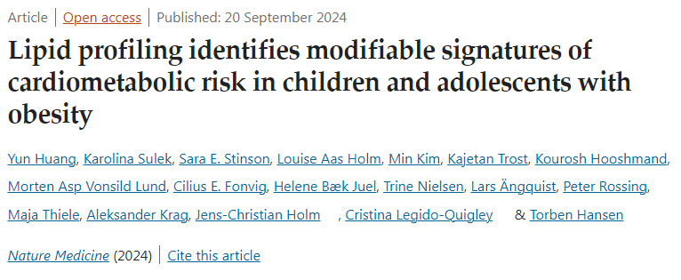 
脂質(zhì)分析確定了肥胖兒童和青少年心臟代謝風險的可改變特征