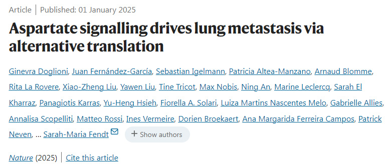 天冬氨酸信號通過選擇性翻譯驅(qū)動肺轉(zhuǎn)移