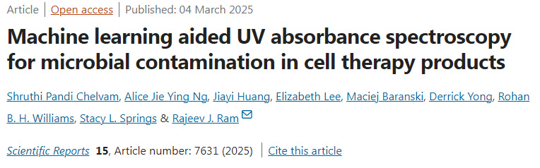 機器學習輔助的紫外吸收光譜技術用于細胞治療產品中的微生物污染檢測