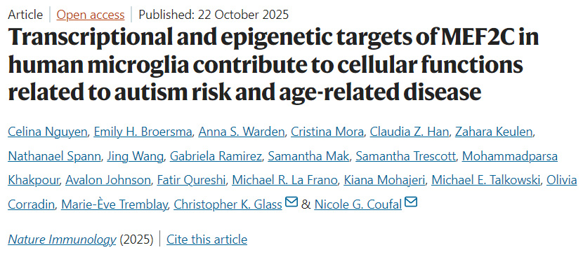 MEF2C在人類小膠質(zhì)細(xì)胞中的轉(zhuǎn)錄與表觀遺傳學(xué)靶點(diǎn)—對(duì)自閉癥風(fēng)險(xiǎn)及年齡相關(guān)疾病的細(xì)胞功能影響