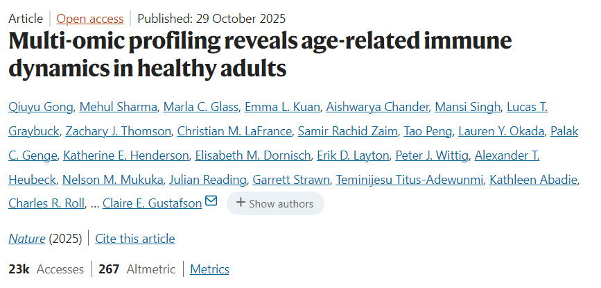 多組學(xué)分析揭示健康成年人中與年齡相關(guān)的免疫動態(tài)變化 多組學(xué)分析揭示健康成年人中與年齡相關(guān)的免疫動態(tài)變化
