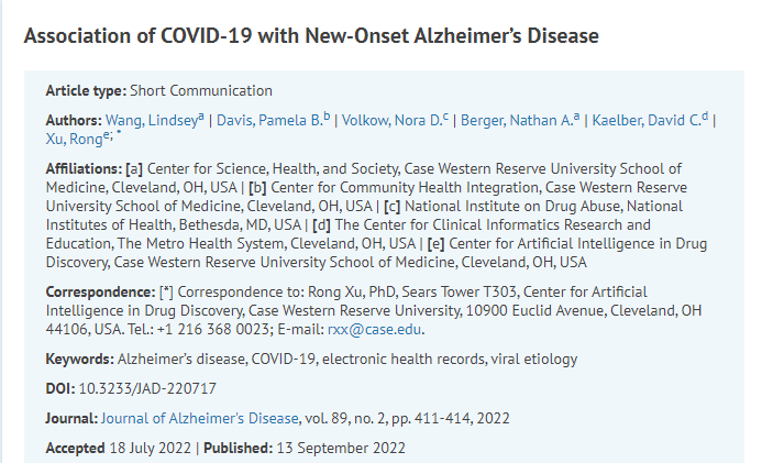研究發(fā)現(xiàn)感染新冠病毒的老年人患阿爾茨海默病的風險因素增加了50%-80%
