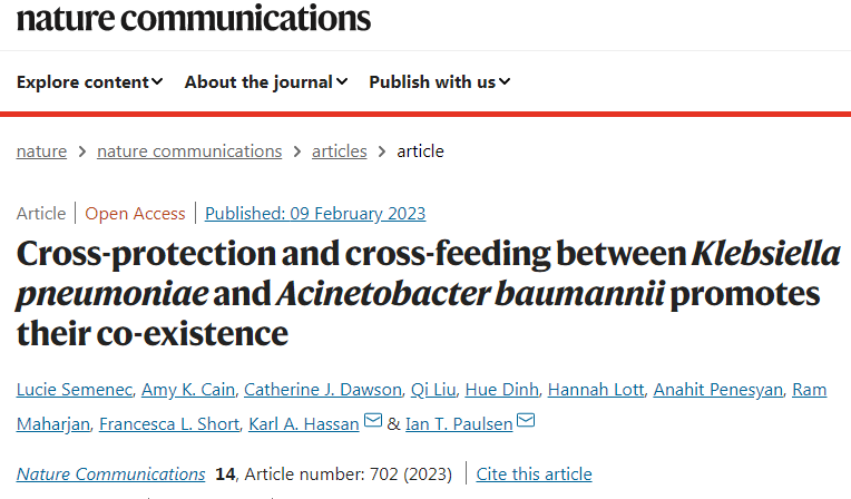 研究人員首次描述了肺炎克雷伯菌和鮑曼不動桿菌之間的互利關(guān)系