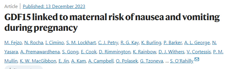 GDF15與孕婦妊娠期間惡心嘔吐的風(fēng)險相關(guān) GDF15與孕婦妊娠期間惡心嘔吐的風(fēng)險相關(guān)