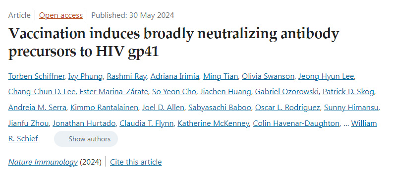 疫苗接種誘導(dǎo)對(duì)HIV gp41的廣泛中和抗體前體 疫苗接種誘導(dǎo)對(duì)HIV gp41的廣泛中和抗體前體