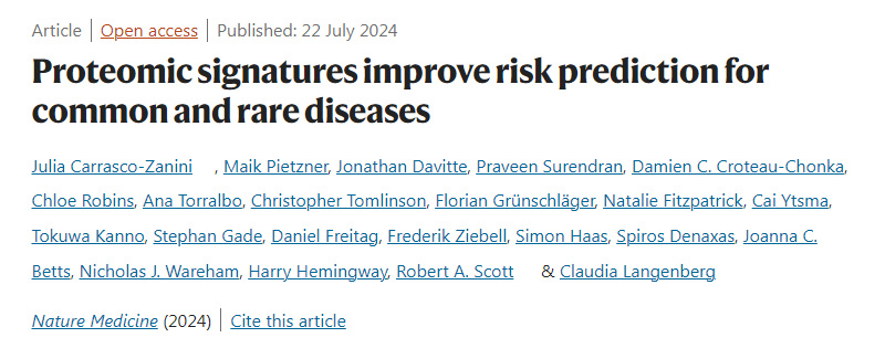 蛋白質(zhì)組學(xué)特征改善了常見病和罕見病的風(fēng)險(xiǎn)預(yù)測